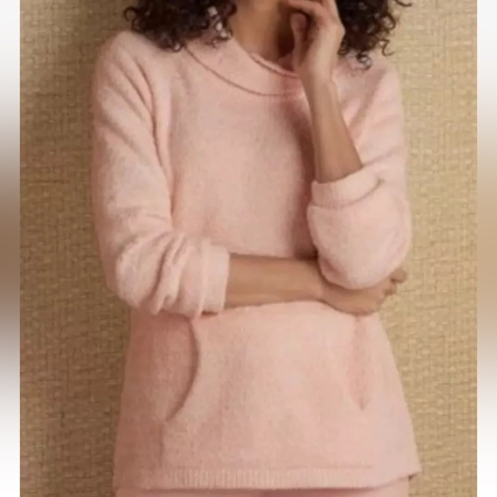 Soft Surroundings Cozy Lounge Sweatshirt Pink S Cowl Neck Fuzzy Kangaroo Pockets